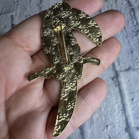 Toucan Parrot Bird 3” Brooch Pin Enamel Gold Tone Vintage - Picture 4 of 5